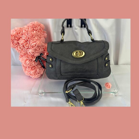Olivia + Joy Dk Grey Pebbled Satchel ✨ Chic Gold Hardware Convertible Crossbody - Picture 1 of 6